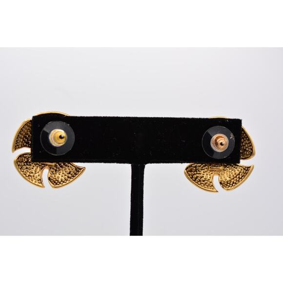 Sarah Cov Vintage Flower Red Cabochon Earrings Post Gold SC Signed 1980s BinAZ - Picture 10 of 12